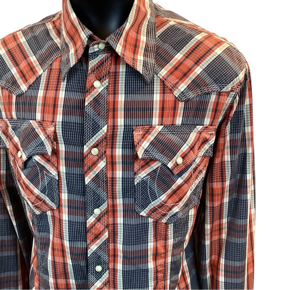 True Religion Western Snap Front Plaid Cotton Shirt